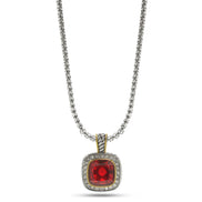 TWO TONE SQUARE RED CRYSTAL AND RHINESTONES ENGRAVED PENDANT BOX CHAIN NECKLACE #93099EH-RED(FF13)