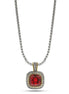 TWO TONE SQUARE RED CRYSTAL AND RHINESTONES ENGRAVED PENDANT BOX CHAIN NECKLACE #93099EH-RED(FF13)