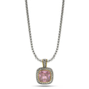 TWO TONE SQUARE ROSE CRYSTAL AND RHINESTONES ENGRAVED PENDANT BOX CHAIN NECKLACE #93099EH-ROSE(FF14)