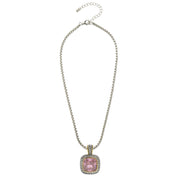 TWO TONE SQUARE ROSE CRYSTAL AND RHINESTONES ENGRAVED PENDANT BOX CHAIN NECKLACE #93099EH-ROSE(FF14)
