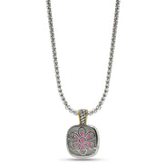 TWO TONE SQUARE ROSE CRYSTAL AND RHINESTONES ENGRAVED PENDANT BOX CHAIN NECKLACE #93099EH-ROSE(FF14)