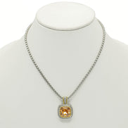 TWO TONE SQUARE CHAMPAGNE CRYSTAL AND RHINESTONES ENGRAVED PENDANT BOX CHAIN NECKLACE#93099EH-CHA(FF16)