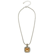 TWO TONE SQUARE CHAMPAGNE CRYSTAL AND RHINESTONES ENGRAVED PENDANT BOX CHAIN NECKLACE#93099EH-CHA(FF16)