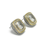 TWO TONE SQUARE CLEAR CRYSTAL AND RHINESTONES ENGRAVED EARRINGS #93099ER-CLEAR (FF12)