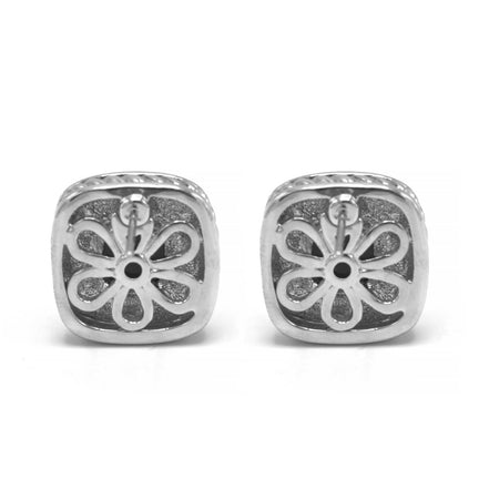 TWO TONE SQUARE JET CRYSTAL AND RHINESTONES ENGRAVED EARRINGS #93099ER-JET(FF11