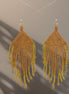 mustard yellow seed bead tassel earrings#ADX0222683