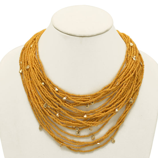 Mustard Yellow Glass Seed beads multi layered necklace #ADX0222715(BOHO)