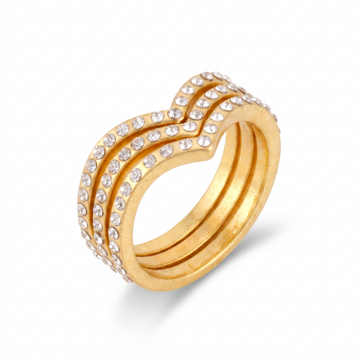 Women’s 3-Piece Gold-Tone Chevron Ring Set, Size 6 Stackable V-Shaped Rings with Clear Rhinestone Accents#ADX6800237 (SHA8)
