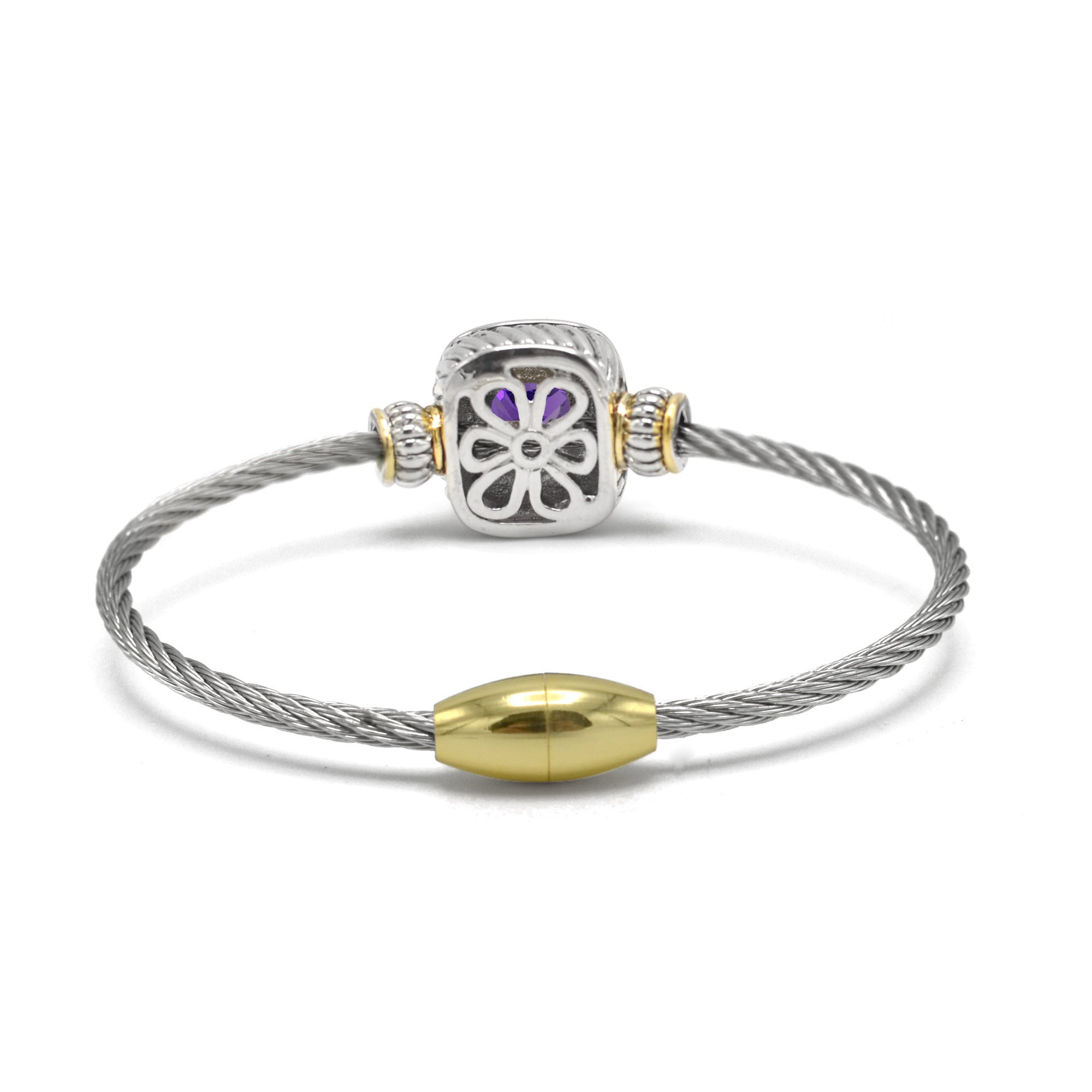 TWO TONE AMETHYST CRYSTAL CLASSIC CABLE BRACELET#93099BR-AM (FF15)