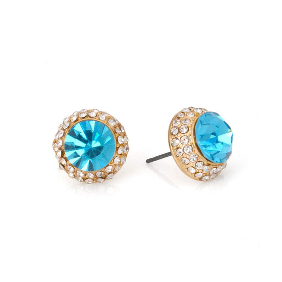 ASSORTED COLORS OF ROUND CRYSTAL WITH RHINESTONES W\GOLD POST EARRINGS #HNE87183GD (0805470095910)(ND7/AD21)