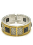 TWO-TONE SIVER AND GOLD OXIDIZED PALTED BLACK FACETED STONE HINGED BRACELET #FW-B4598SG