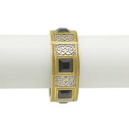 TWO-TONE SIVER AND GOLD OXIDIZED PALTED BLACK FACETED STONE HINGED BRACELET #FW-B4598SG