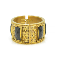 GOLD OXIDIZED PLATED BLACK FACETED STONE HINGED BRACELET #FW-B5948G