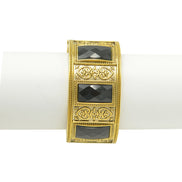 GOLD OXIDIZED PLATED BLACK FACETED STONE HINGED BRACELET #FW-B5948G