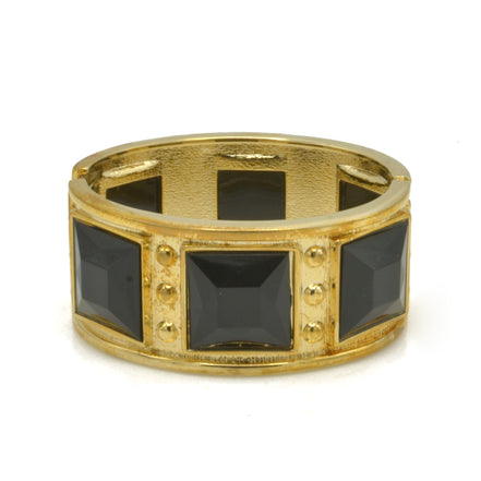 GOLD OXIDIZED PALTED BLACK SQUARE FACETED STONE HINGED BRACELET #FW-B7558G