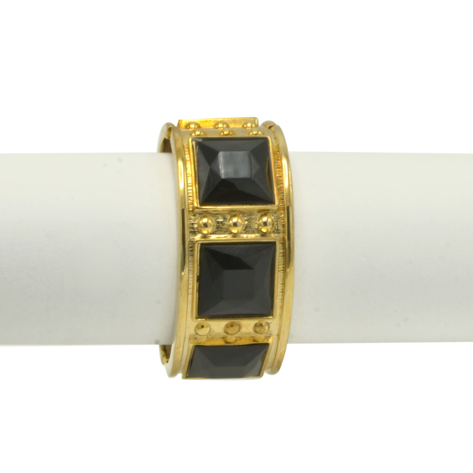 GOLD OXIDIZED PALTED BLACK SQUARE FACETED STONE HINGED BRACELET #FW-B7558G