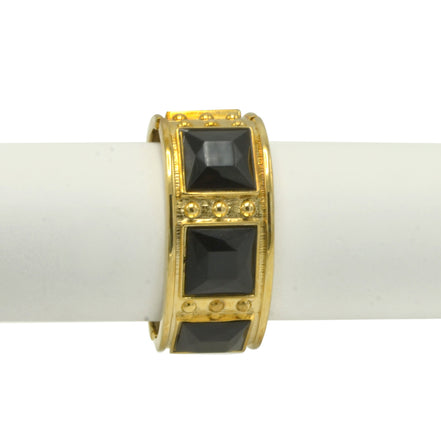 GOLD OXIDIZED PALTED BLACK SQUARE FACETED STONE HINGED BRACELET #FW-B7558G