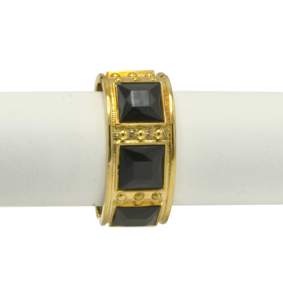 GOLD OXIDIZED PALTED BLACK SQUARE FACETED STONE HINGED BRACELET #FW-B7558G