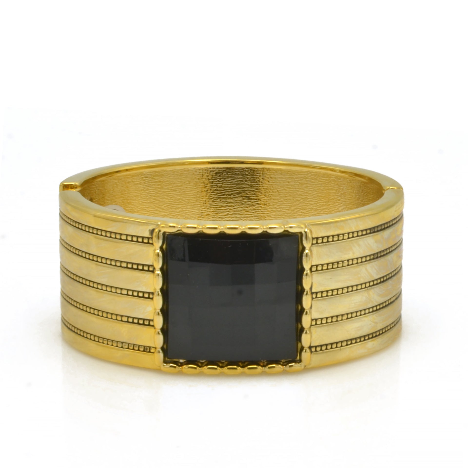 GOLD PALTED SQUARE BLACK FACETED STONE HINGED BRACELET#FW-B7560G