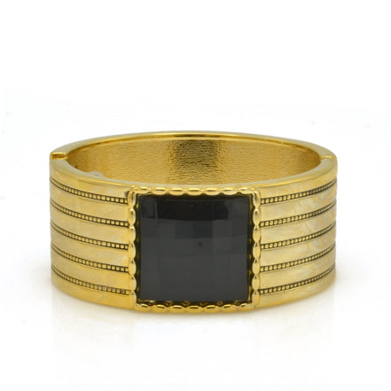 GOLD PALTED SQUARE BLACK FACETED STONE HINGED BRACELET#FW-B7560G