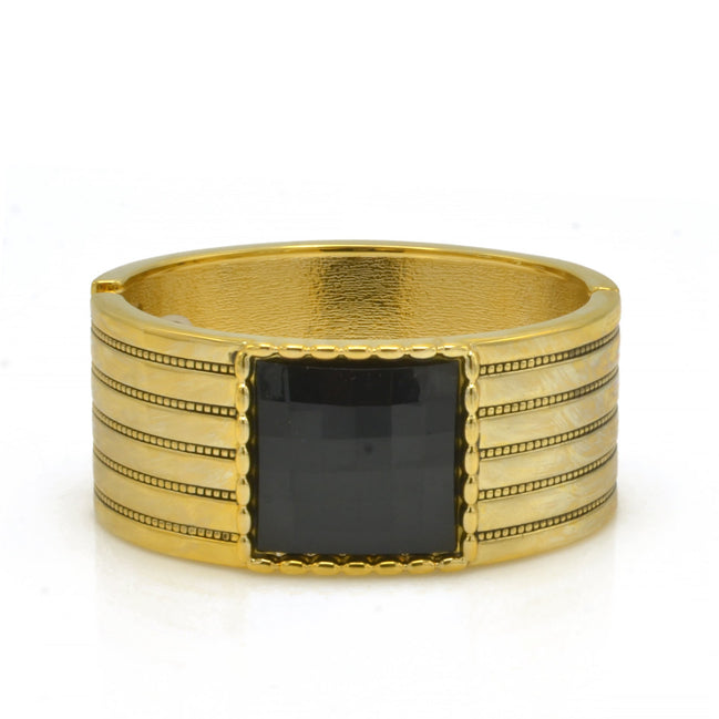 GOLD PALTED SQUARE BLACK FACETED STONE HINGED BRACELET#FW-B7560G