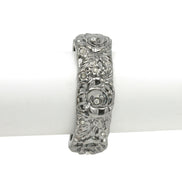 HEMATITE TONE METAL FLOWER DESIGN AND CRYSTAL HINGED BRACELET# FW-B7562S