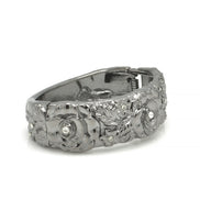 HEMATITE TONE METAL FLOWER DESIGN AND CRYSTAL HINGED BRACELET# FW-B7562S