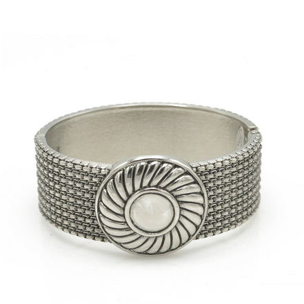 OXIDIZED SILVER PLATED ROPE AND FLOWER DESIGN HINGED BRACELETS #FW-B9031S