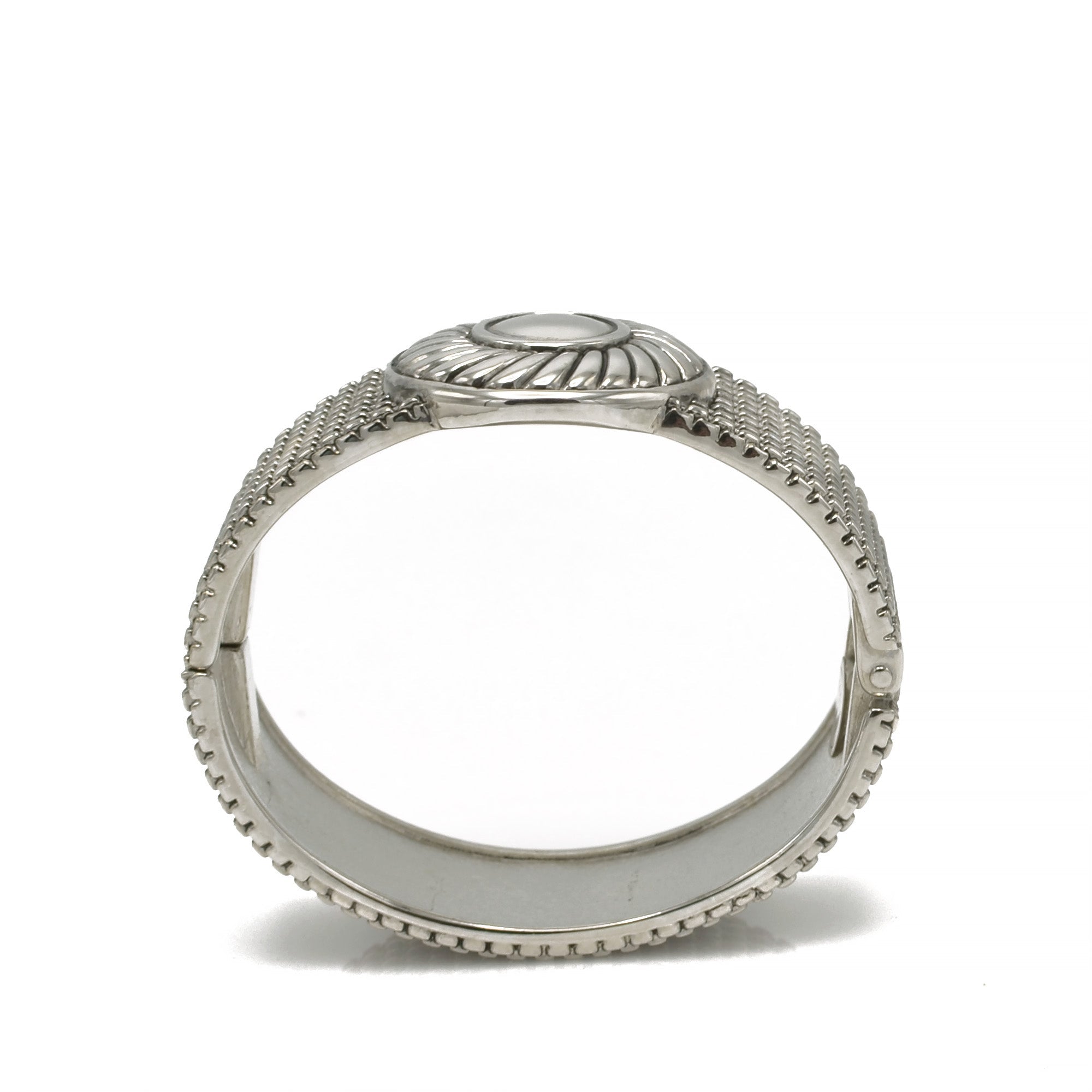 OXIDIZED SILVER PLATED ROPE AND FLOWER DESIGN HINGED BRACELETS #FW-B9031S