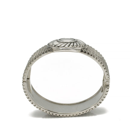 OXIDIZED SILVER PLATED ROPE AND FLOWER DESIGN HINGED BRACELETS #FW-B9031S