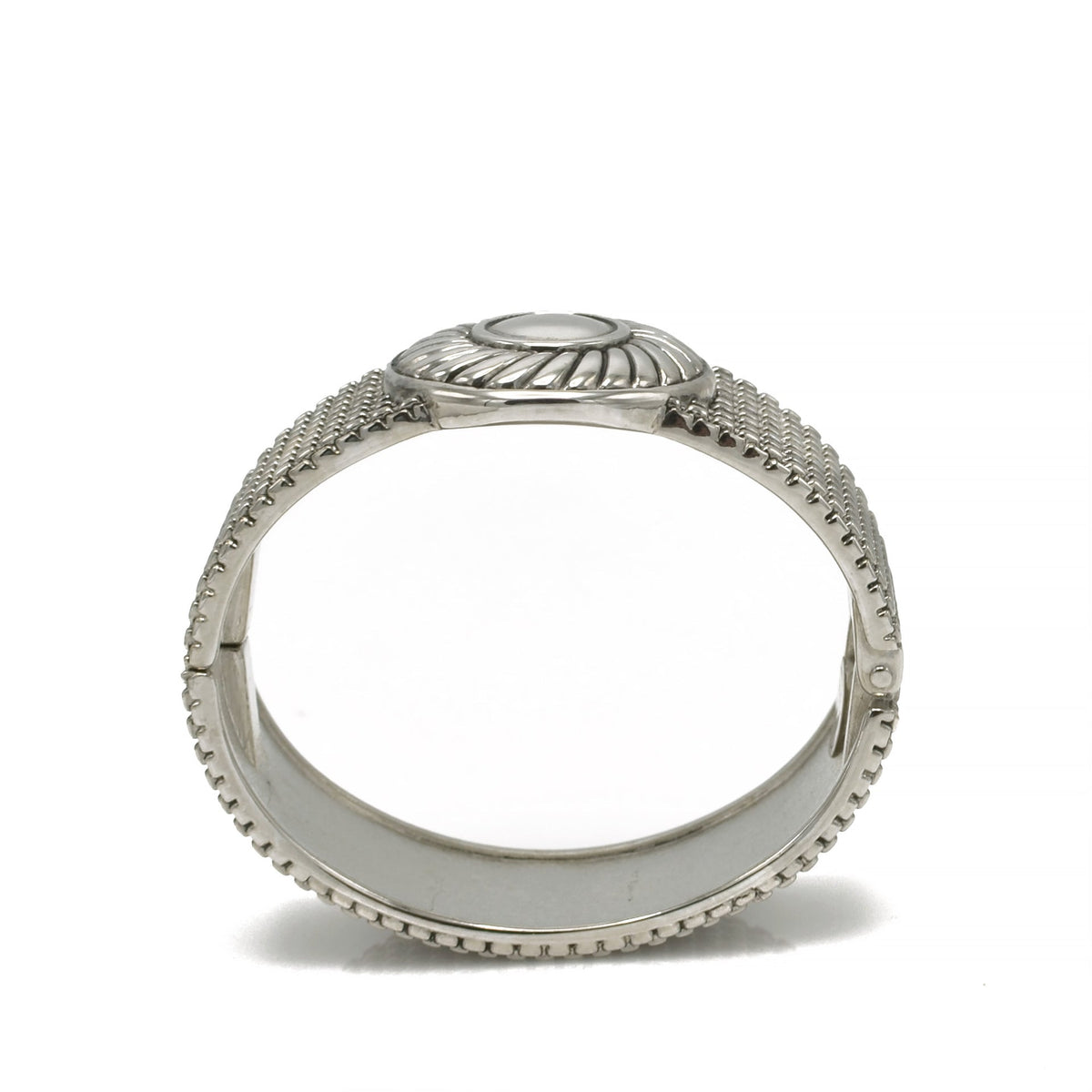 OXIDIZED SILVER PLATED ROPE AND FLOWER DESIGN HINGED BRACELETS #FW-B9031S