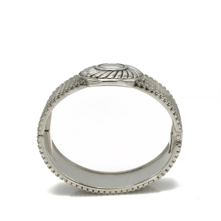 OXIDIZED SILVER PLATED ROPE AND FLOWER DESIGN HINGED BRACELETS #FW-B9031S