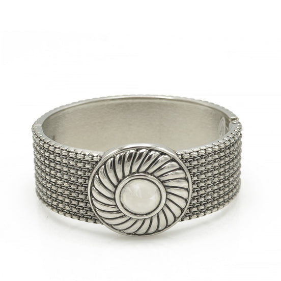 OXIDIZED SILVER PLATED ROPE AND FLOWER DESIGN HINGED BRACELETS #FW-B9031S