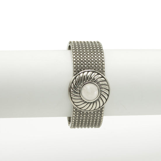 OXIDIZED SILVER PLATED ROPE AND FLOWER DESIGN HINGED BRACELETS #FW-B9031S