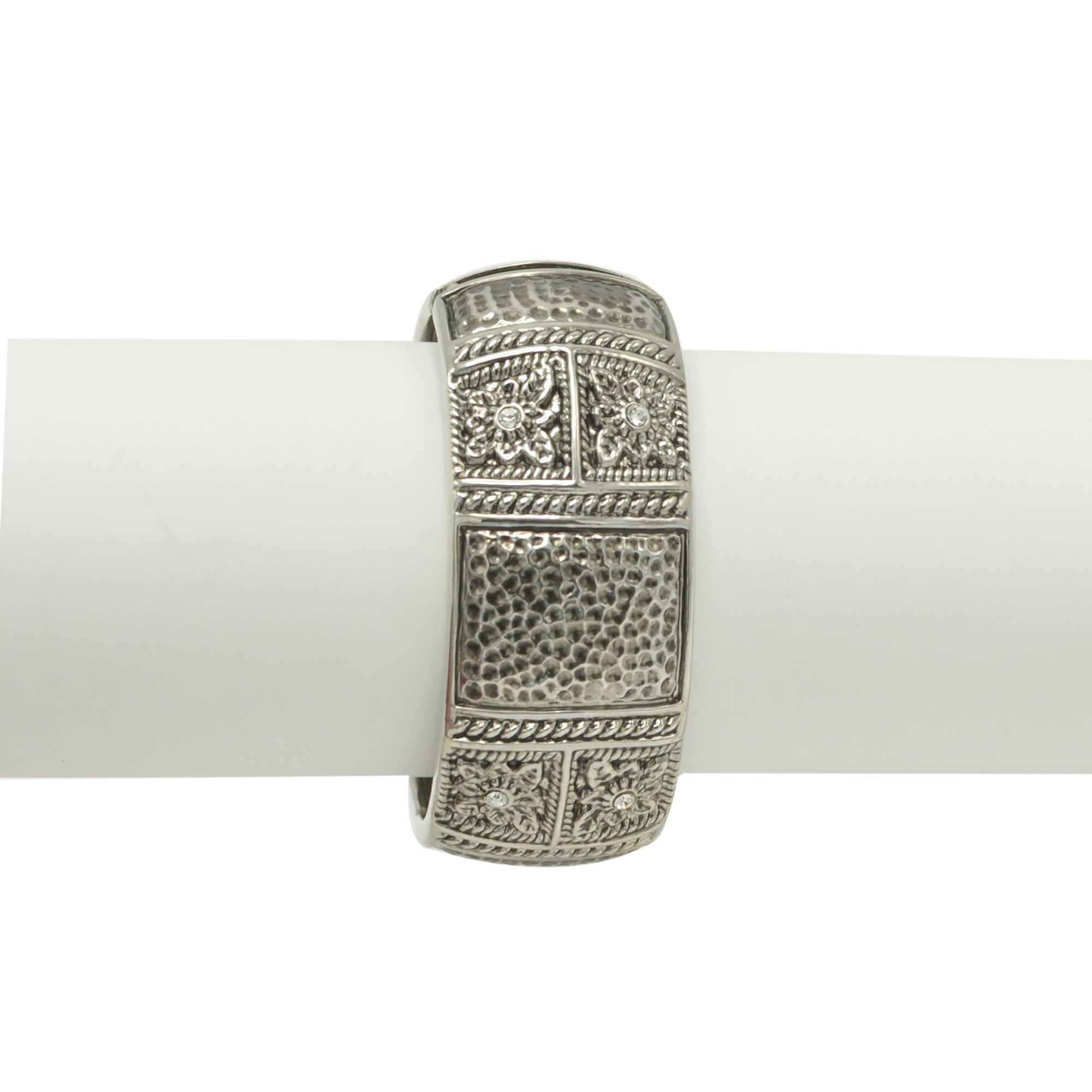 OXIDIZED SILVER PLATED AND SMALL CRYSTAL STONE HINGED BRACELET#FW-B9037S