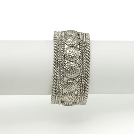 OXIDIZED SILVER PLATED HAMMERED OVAL HINGED BRACELET #FW-B9039S