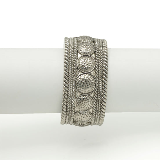 OXIDIZED SILVER PLATED HAMMERED OVAL HINGED BRACELET #FW-B9039S