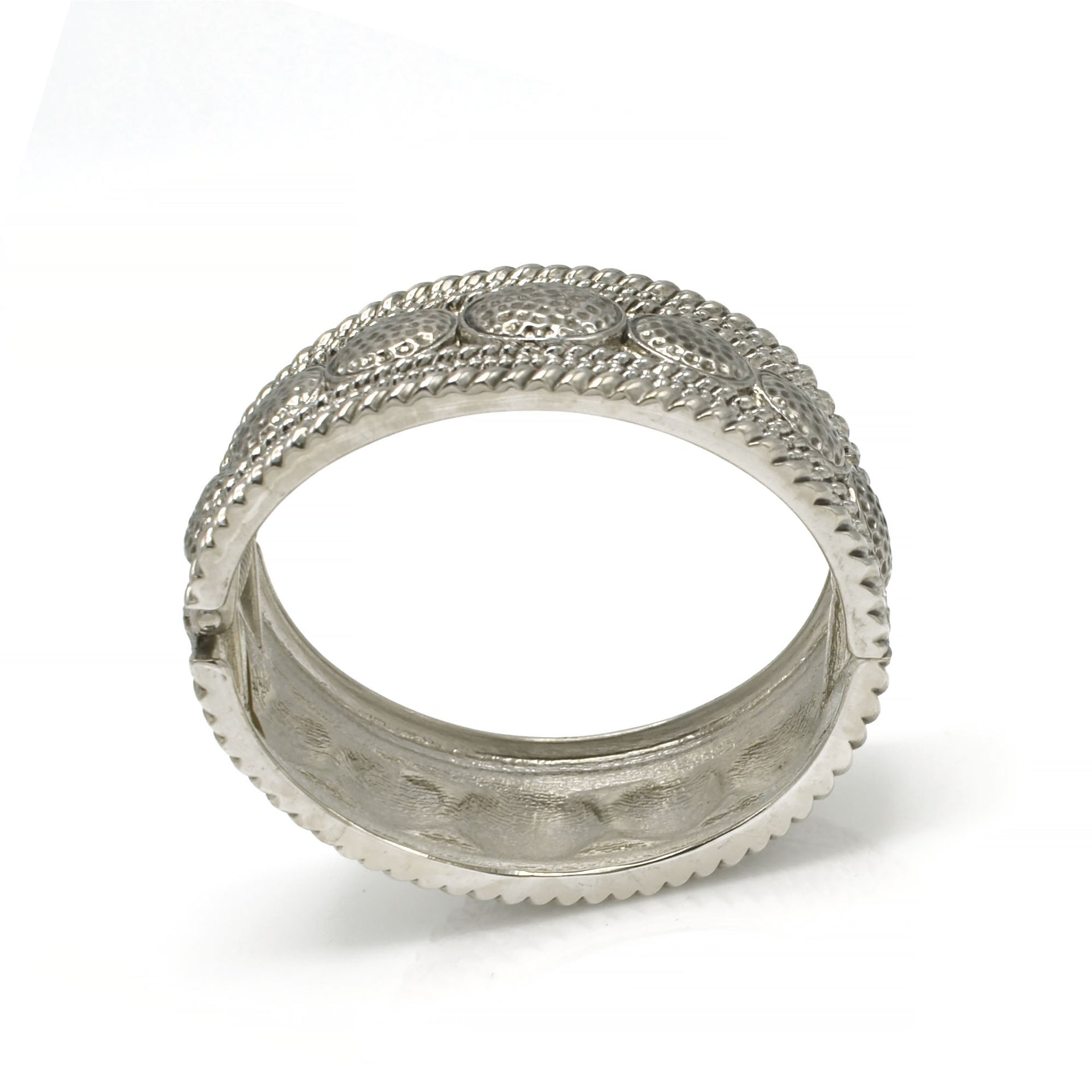OXIDIZED SILVER PLATED HAMMERED OVAL HINGED BRACELET #FW-B9039S