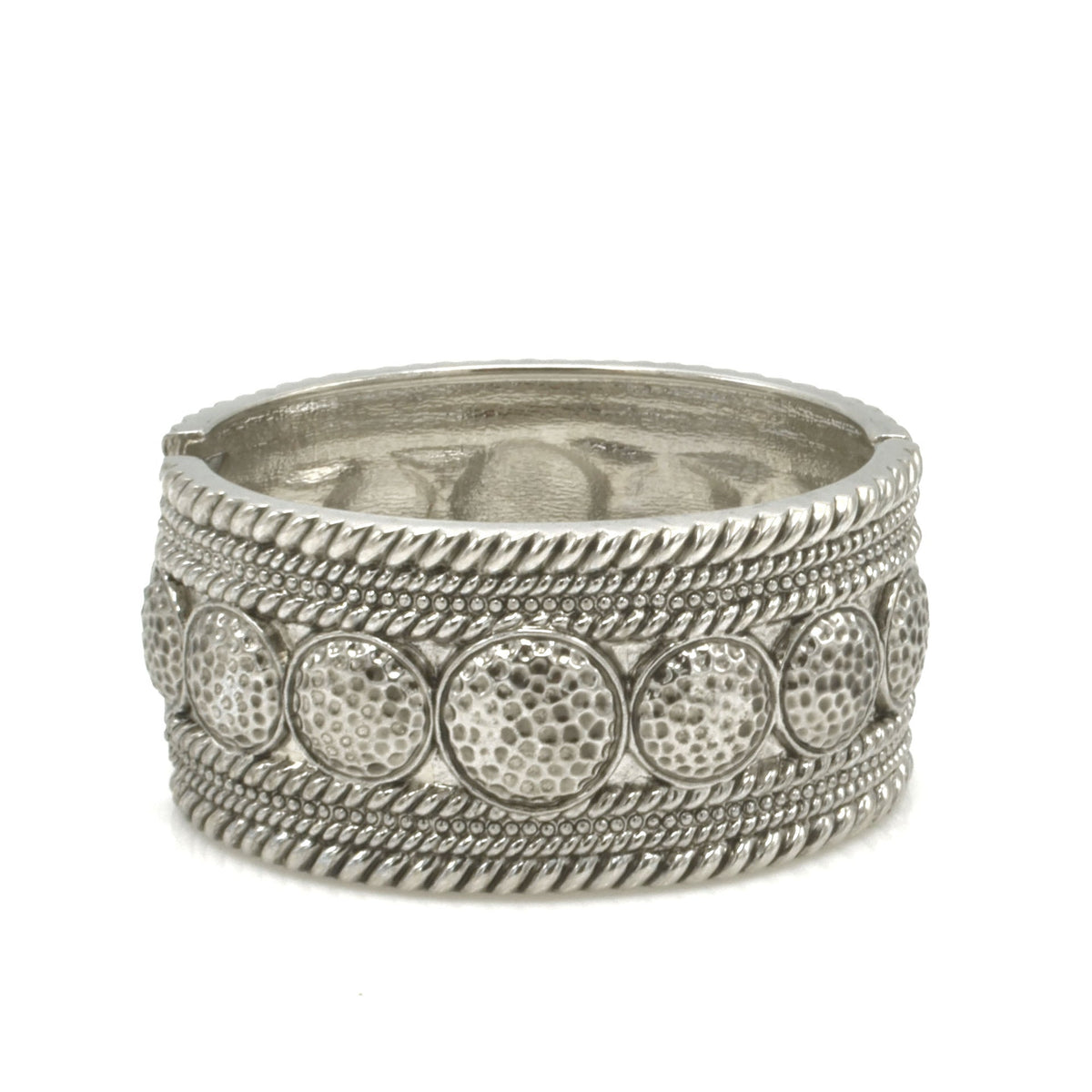 OXIDIZED SILVER PLATED HAMMERED OVAL HINGED BRACELET #FW-B9039S