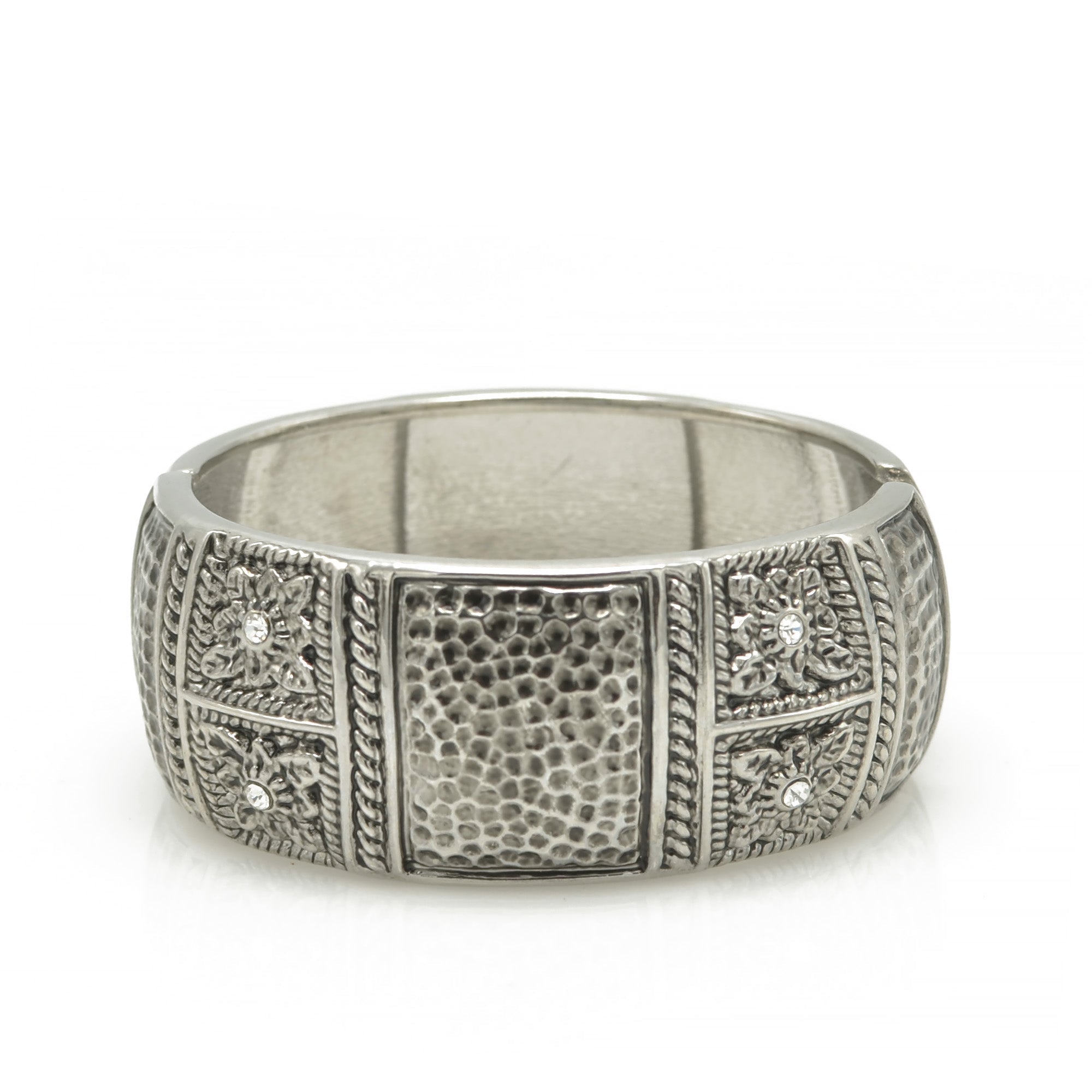 OXIDIZED SILVER PLATED AND SMALL CRYSTAL STONE HINGED BRACELET#FW-B9037S