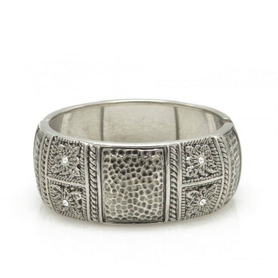 OXIDIZED SILVER PLATED AND SMALL CRYSTAL STONE HINGED BRACELET#FW-B9037S