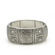 OXIDIZED SILVER PLATED AND SMALL CRYSTAL STONE HINGED BRACELET#FW-B9037S