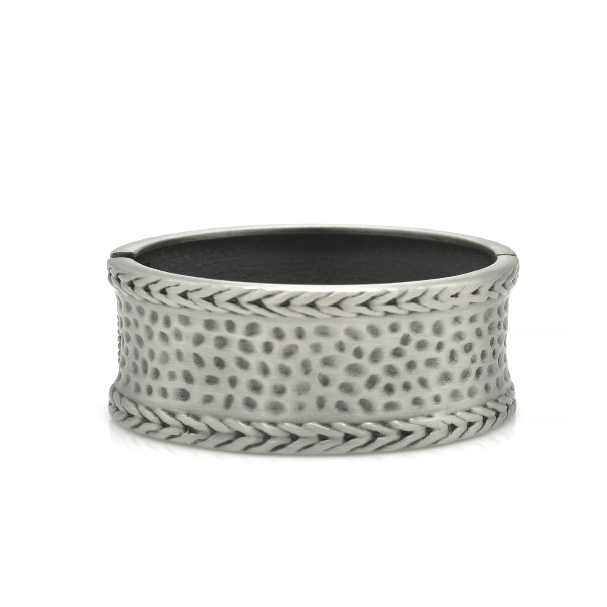 Silver Oxidized Matte Finished Hammered Hinged Bracelet #FW-B9071S