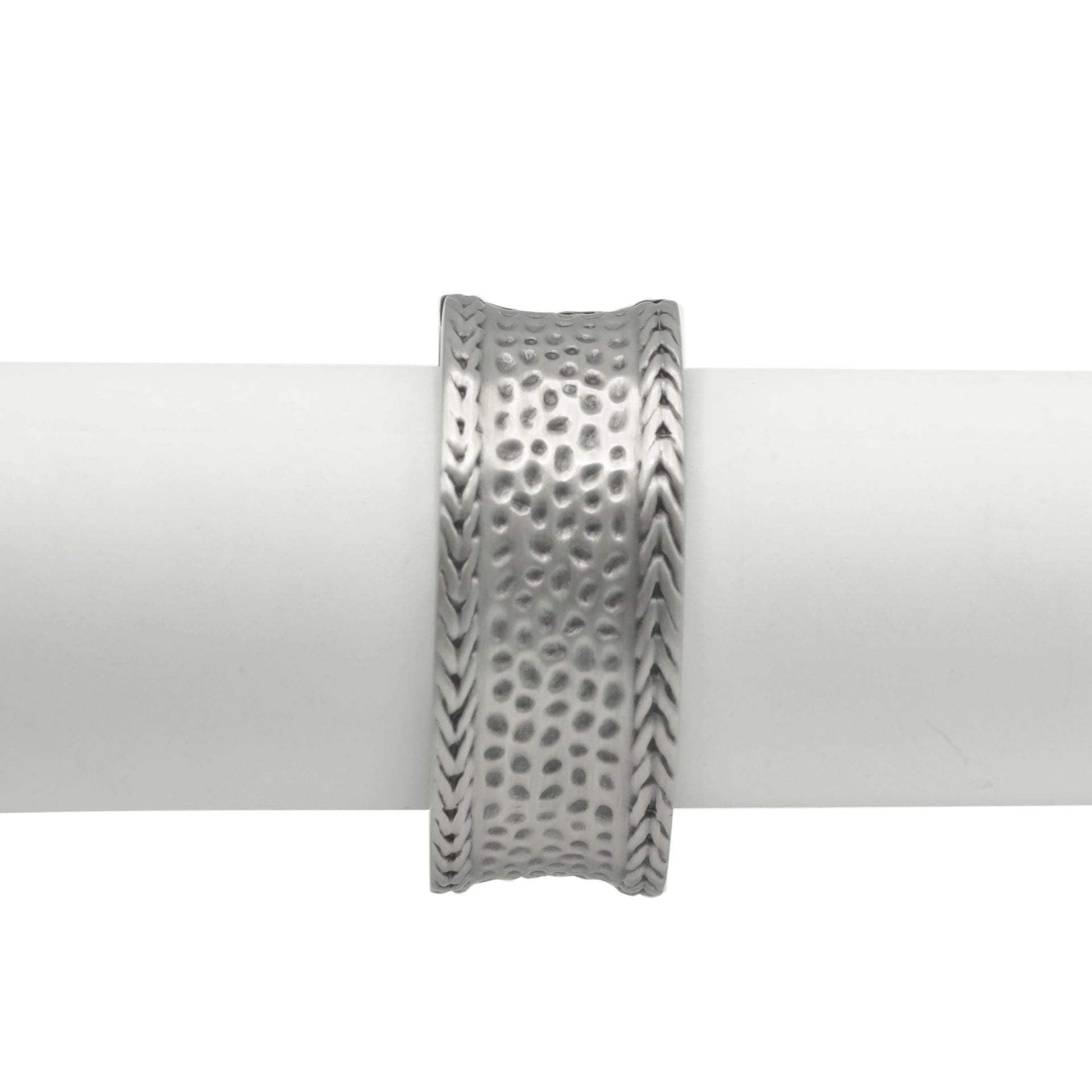 Silver Oxidized Matte Finished Hammered Hinged Bracelet #FW-B9071S