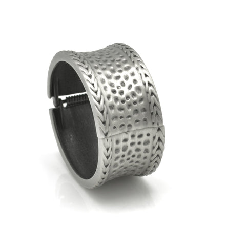Silver Oxidized Matte Finished Hammered Hinged Bracelet #FW-B9071S