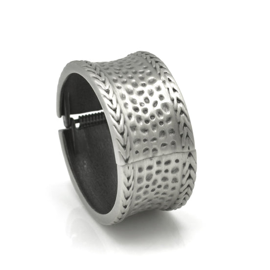 Silver Oxidized Matte Finished Hammered Hinged Bracelet #FW-B9071S