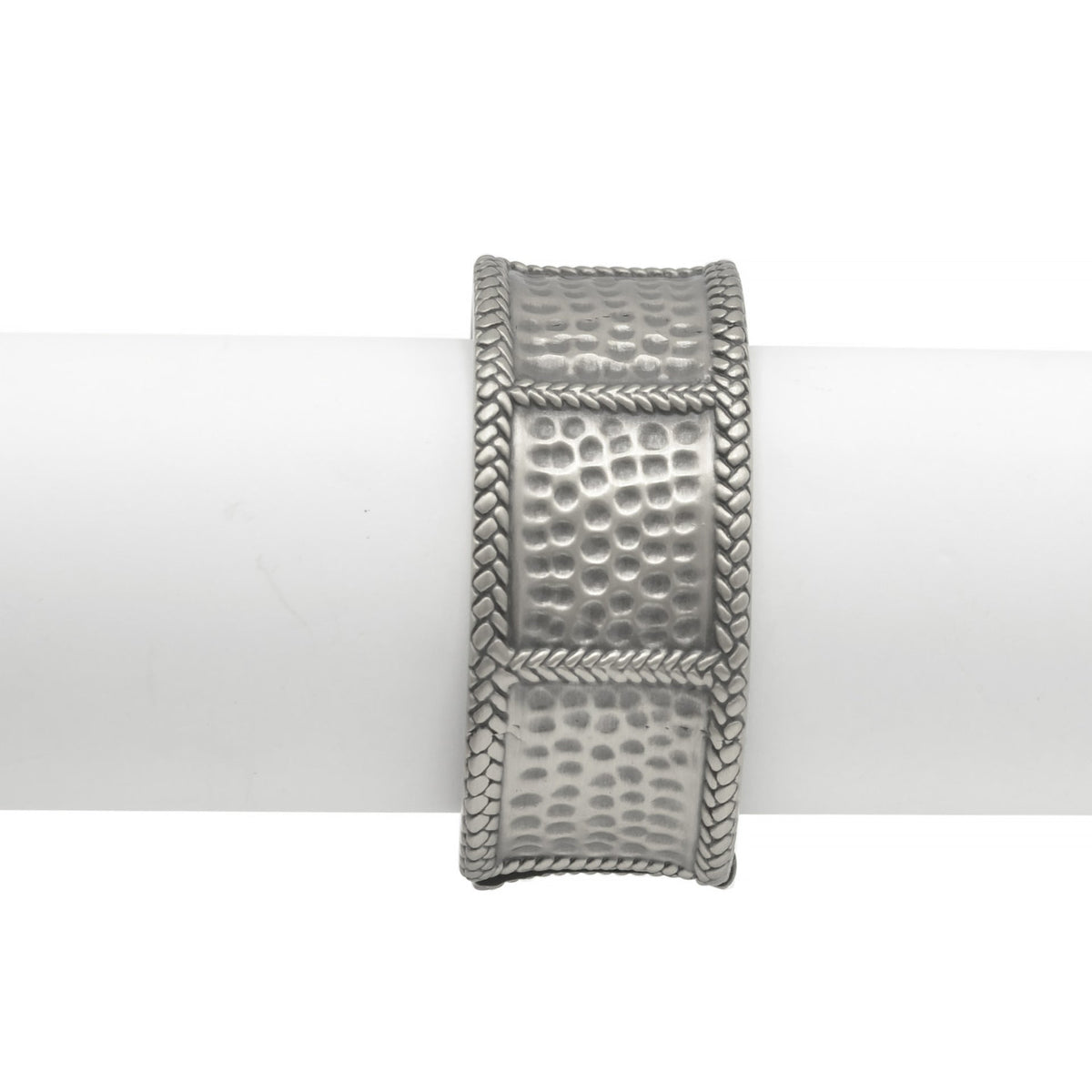 SILVER OXIDIZED MATTE FINISHED HAMMERED HINGED BRACELET #FW-B9081S