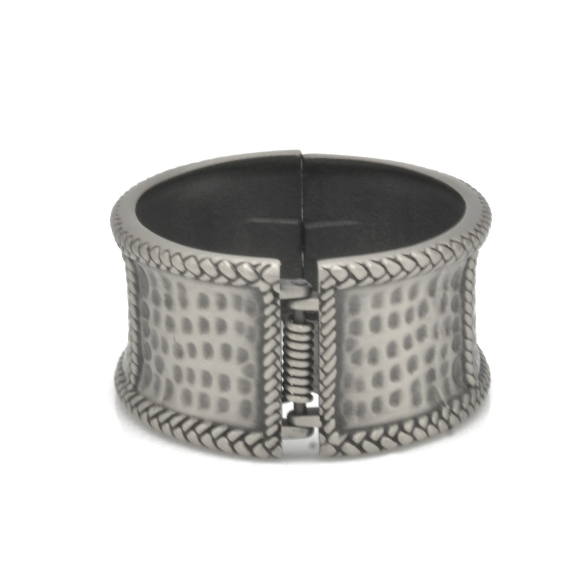 SILVER OXIDIZED MATTE FINISHED HAMMERED HINGED BRACELET #FW-B9081S