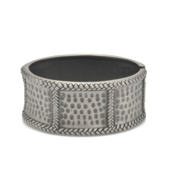 SILVER OXIDIZED MATTE FINISHED HAMMERED HINGED BRACELET #FW-B9081S