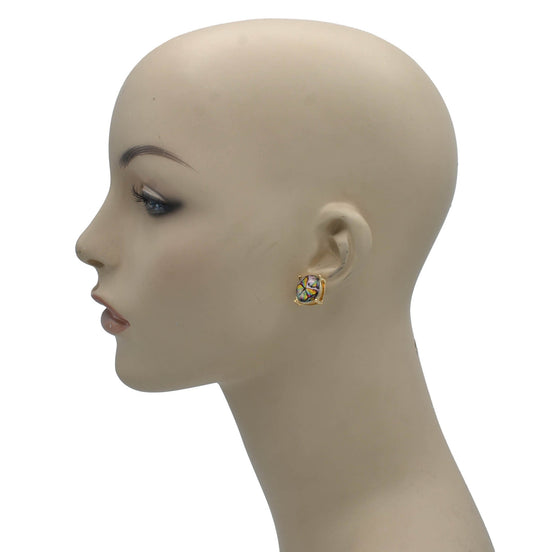 GOLD AND MULTI BUTTERFLY SQUARE STUD EARRINGS #HNE90740MUL(GD18)